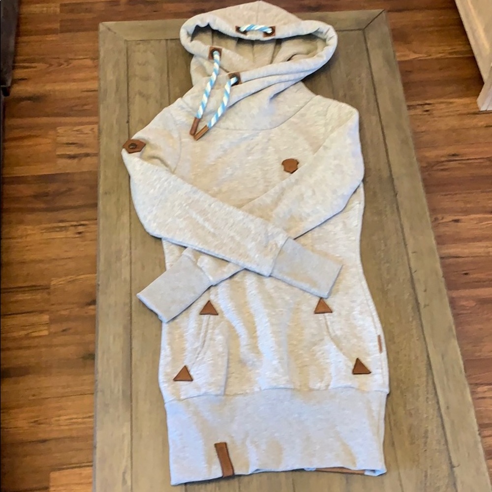 Naketano Gray Hoodie Sweater with Brown Accents